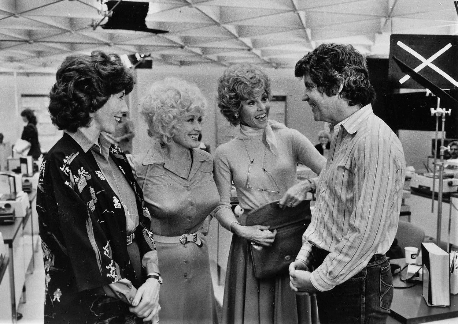 Jane Fonda, Dolly Parton, Lily Tomlin, and Colin Higgins in 9 to 5 (1980)