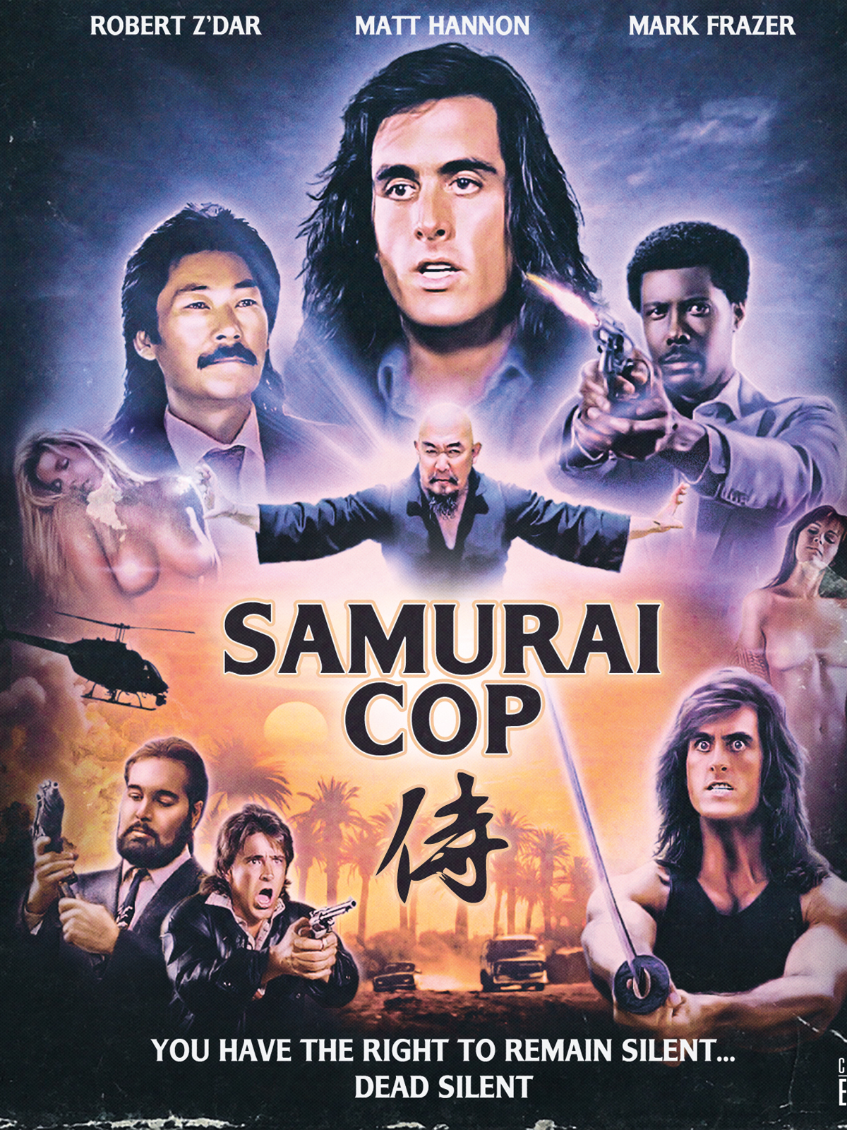 Robert Z'Dar, Mark Frazer, Mathew Karedas, Melissa Moore, Gerald Okamura, Cameron, and Cranston Komuro in Samurai Cop (1991)