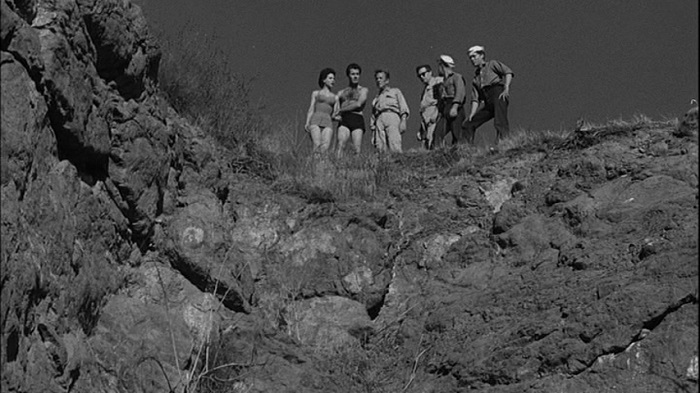 Mel Welles, Leslie Bradley, Pamela Duncan, Richard Garland, and Russell Johnson in Attack of the Crab Monsters (1957)