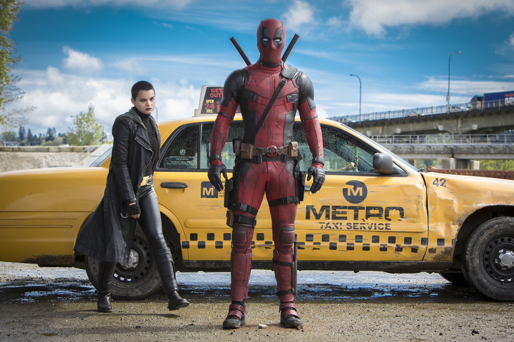 Ryan Reynolds and Brianna Hildebrand in Deadpool (2016)