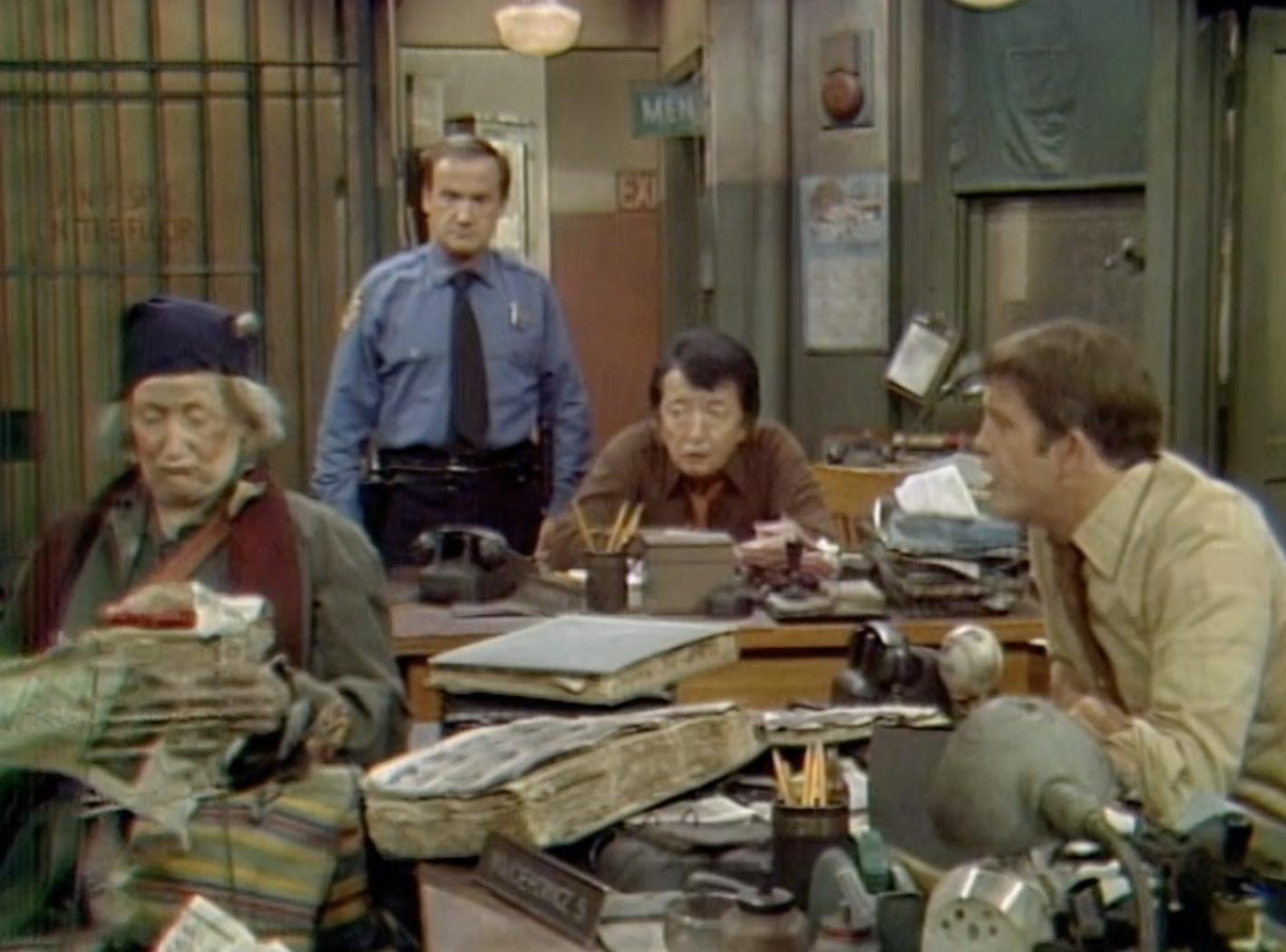 Ron Carey, Max Gail, Fran Ryan, and Jack Soo in Barney Miller (1975)