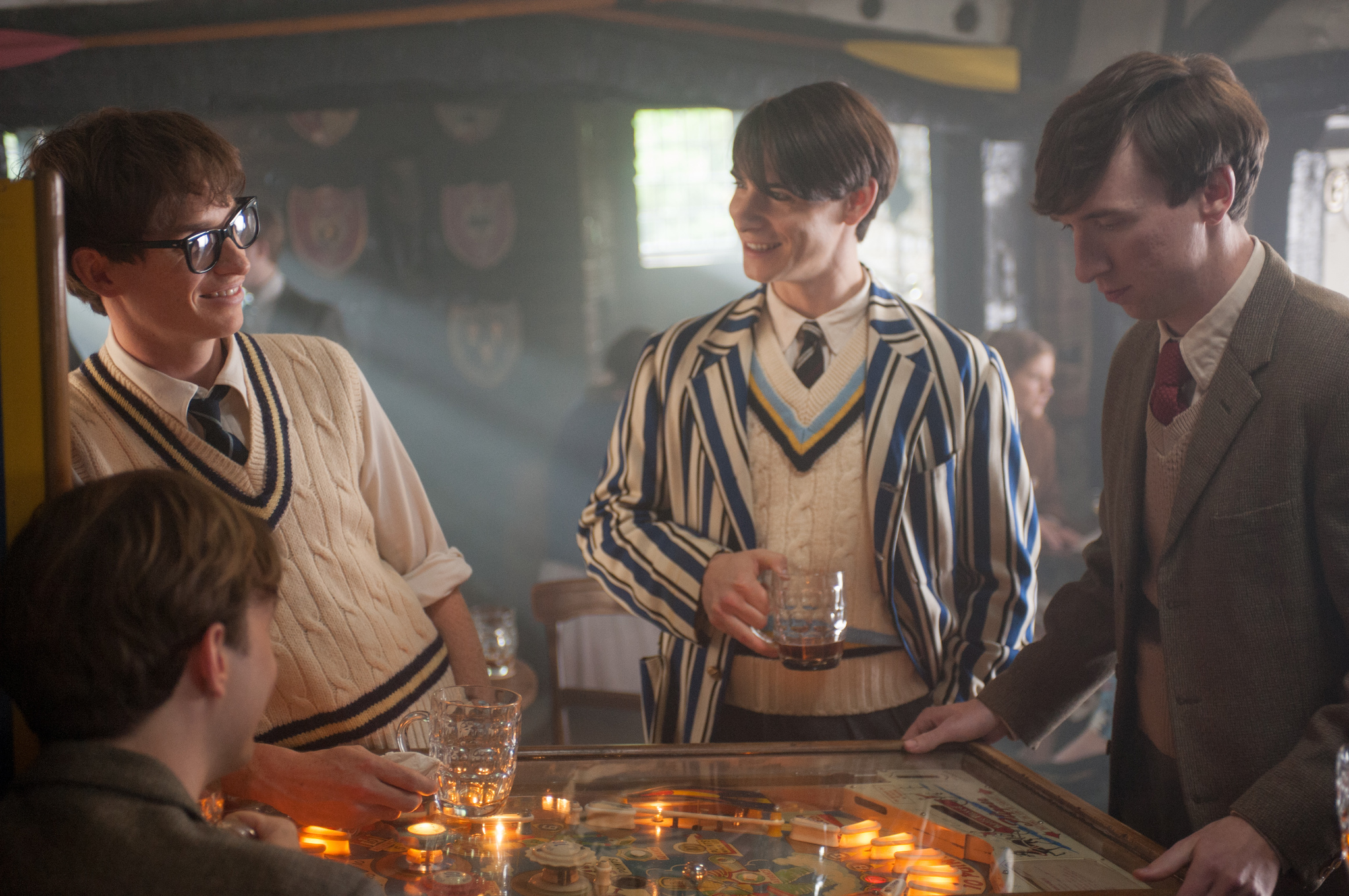 Harry Lloyd, Eddie Redmayne, and Gruffudd Glyn in The Theory of Everything (2014)