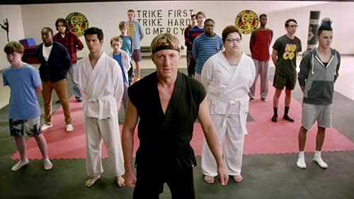 William Zabka, Jacob Bertrand, Gianni DeCenzo, Xolo Maridueña, and Nichole Brown in Cobra Kai (2018)