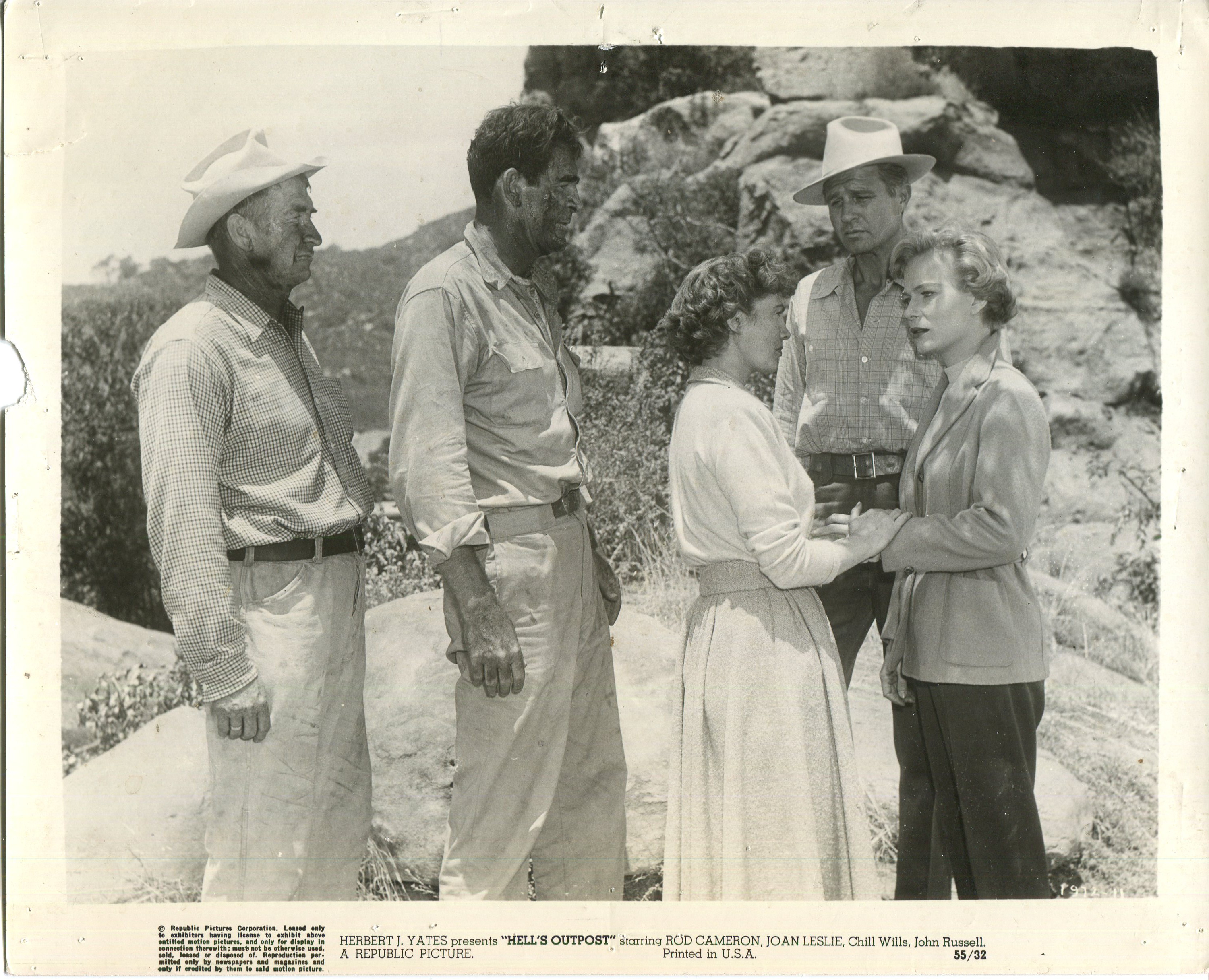 Rod Cameron, Jim Davis, Joan Leslie, Kristine Miller, and Chill Wills in Hell's Outpost (1954)