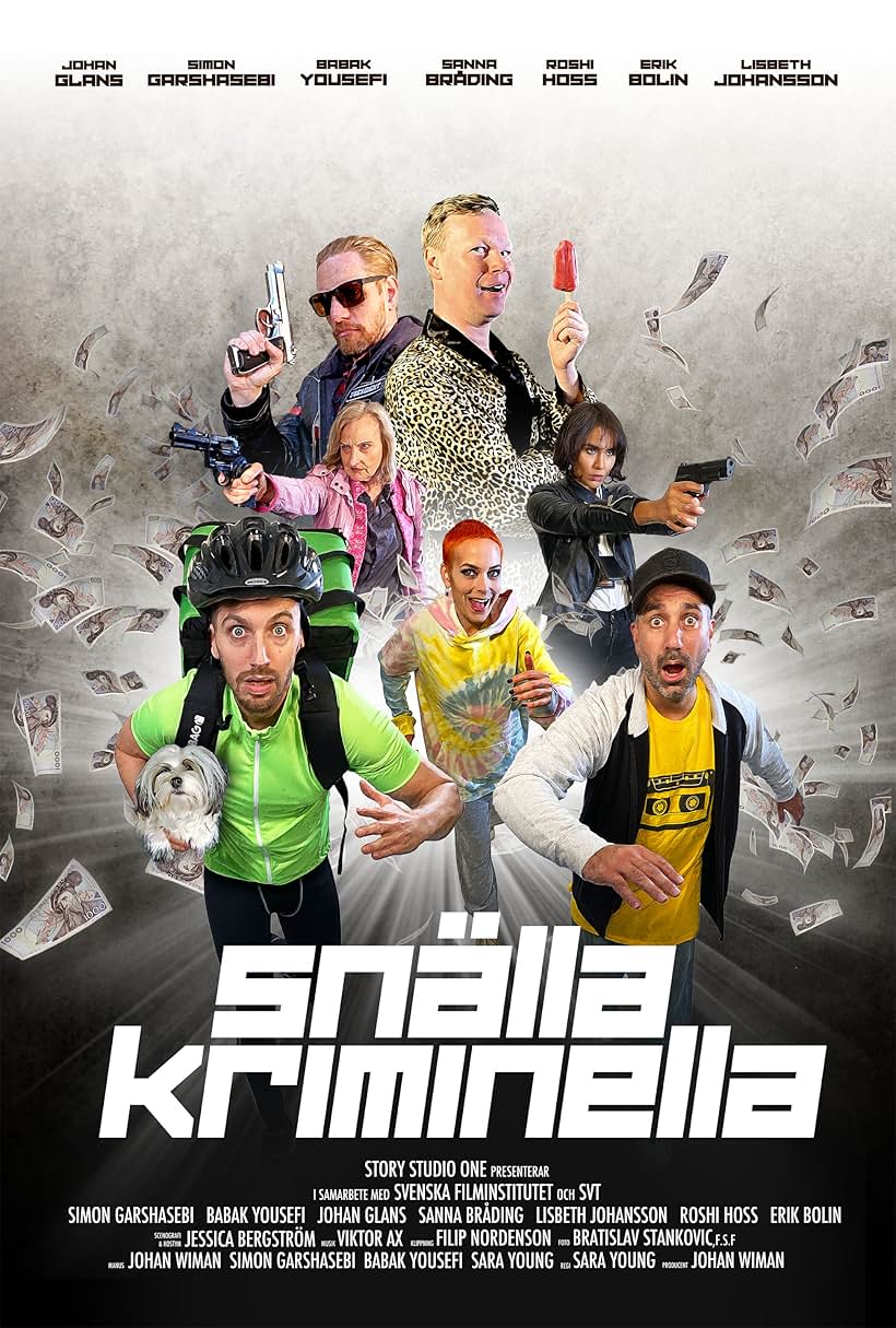 Sanna Bråding, Simon Garshasebi, Babak Yousefi, Roshi Hoss, Erik Bolin, Lisbeth Johansson, and Johan Glans in Snälla kriminella (2021)