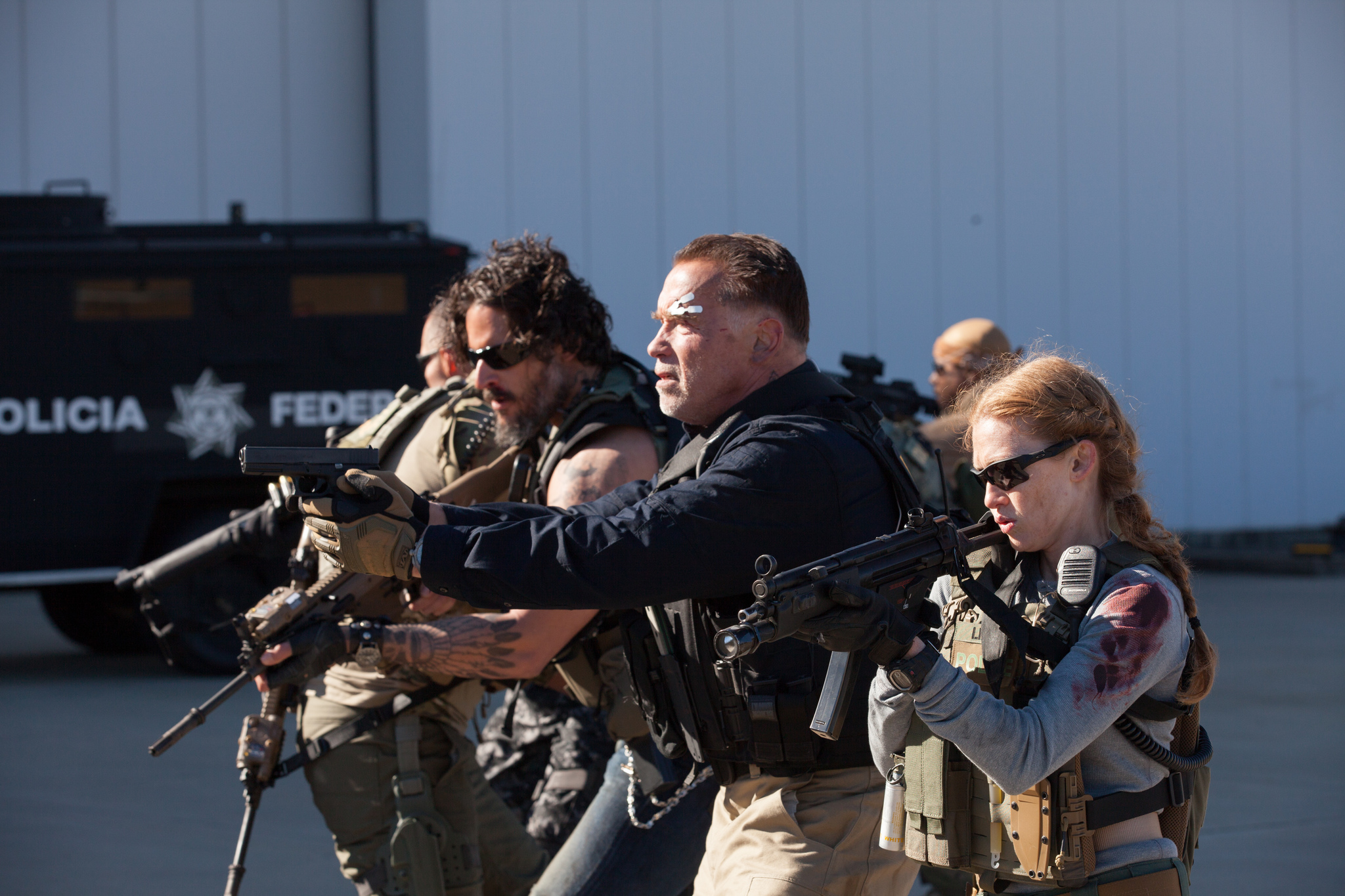 Arnold Schwarzenegger, Mireille Enos, and Joe Manganiello in Sabotage (2014)