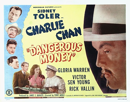 Joseph Crehan, Tristram Coffin, Bruce Edwards, Dick Elliott, Elaine Lange, Sidney Toler, Gloria Warren, and Victor Sen Yung in Dangerous Money (1946)