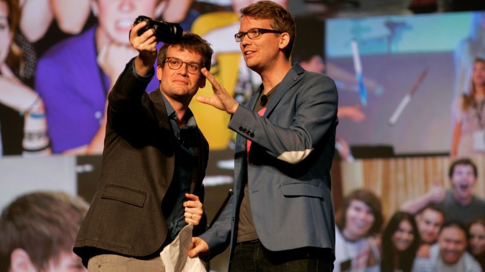 John Green and Hank Green in Vlogbrothers (2007)