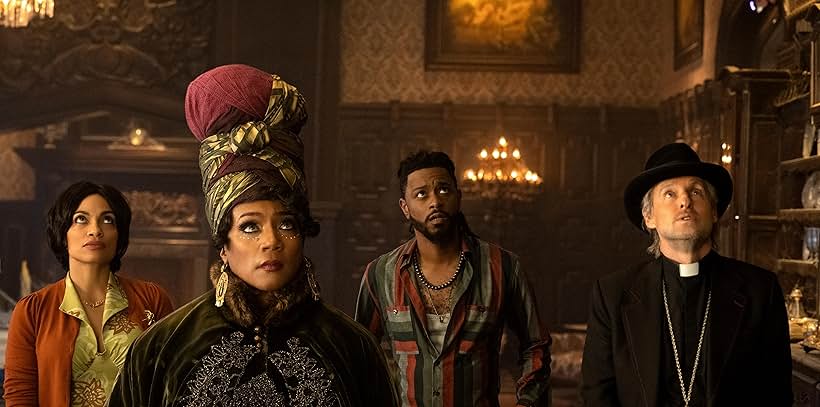 Owen Wilson, Rosario Dawson, Tiffany Haddish, and LaKeith Stanfield in Haunted Mansion (2023)