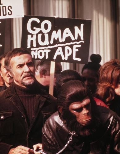 Roddy McDowall and Ricardo Montalban in Conquest of the Planet of the Apes (1972)