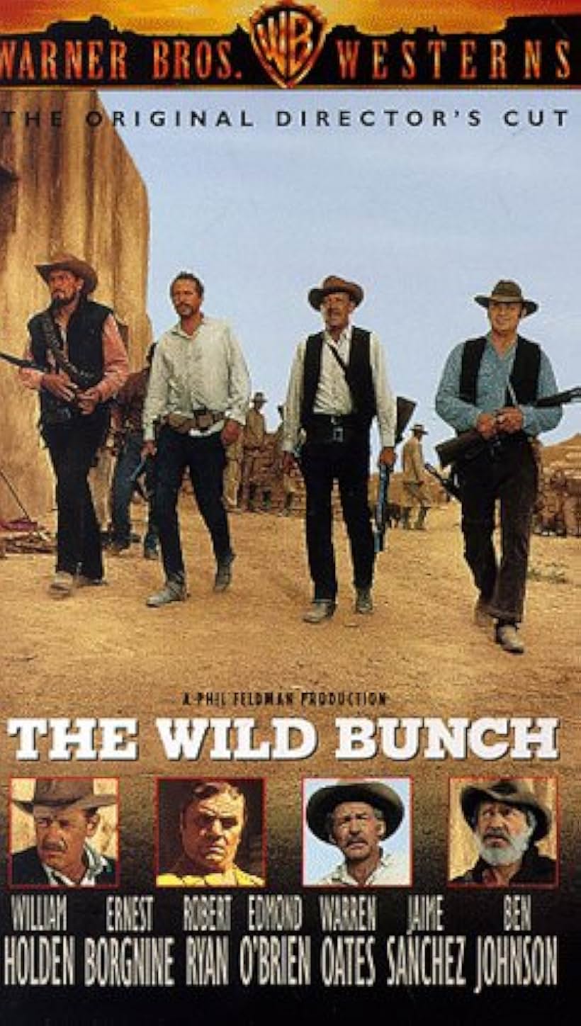 William Holden, Ernest Borgnine, Ben Johnson, Edmond O'Brien, Warren Oates, and Robert Ryan in The Wild Bunch (1969)