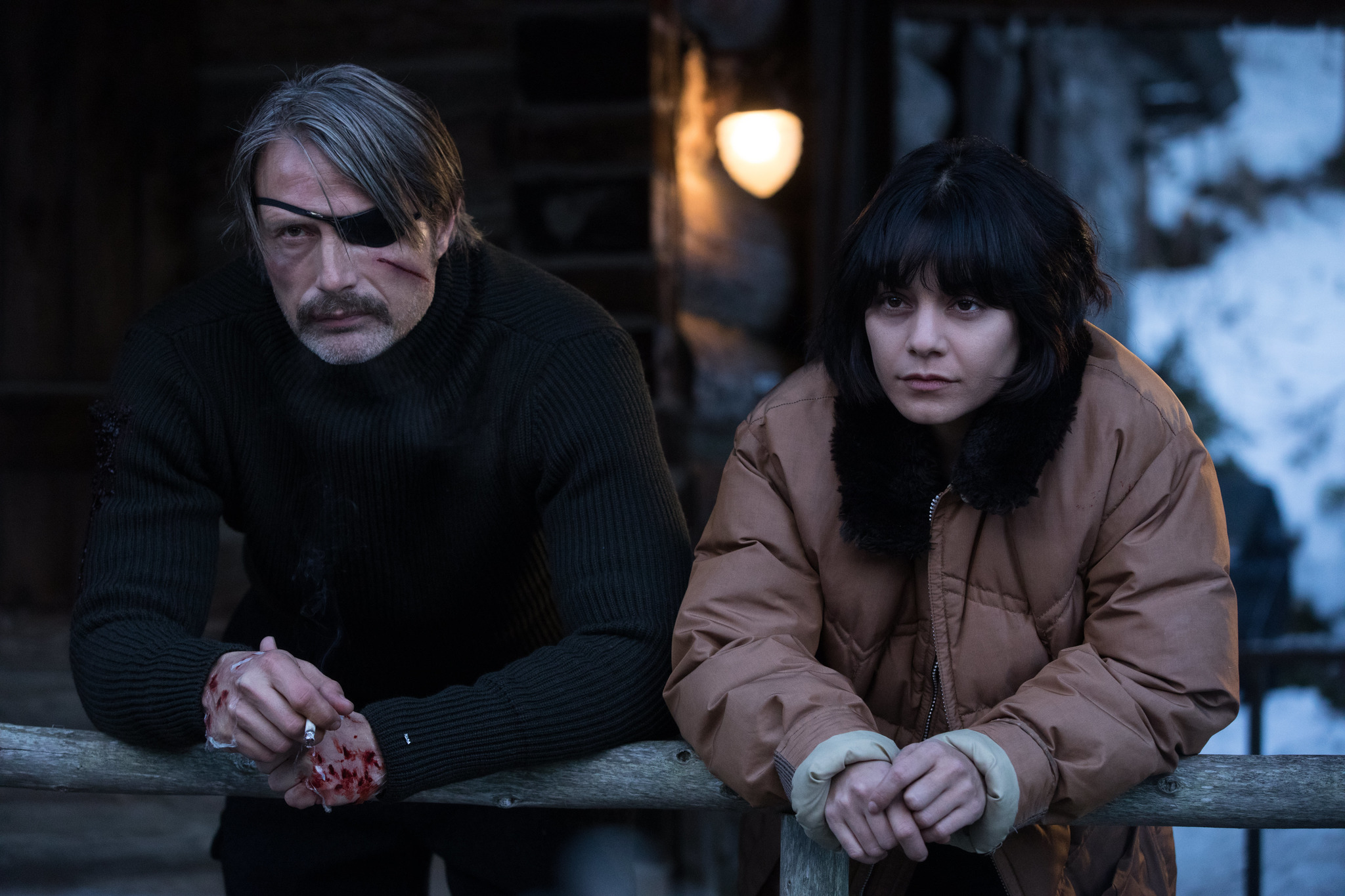 Mads Mikkelsen and Vanessa Hudgens in Polar (2019)