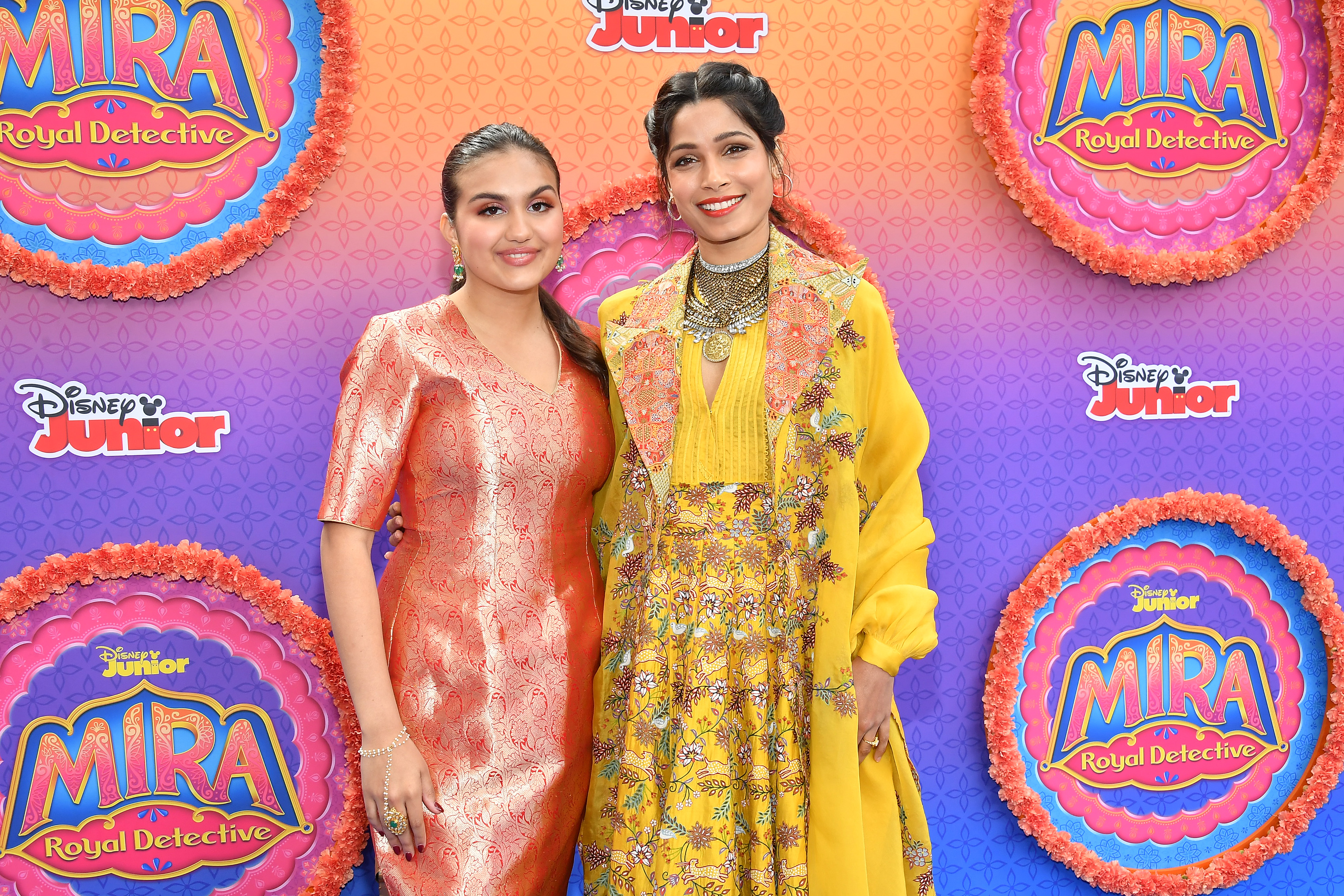 Freida Pinto and Leela Ladnier at an event for Mira, Royal Detective (2020)