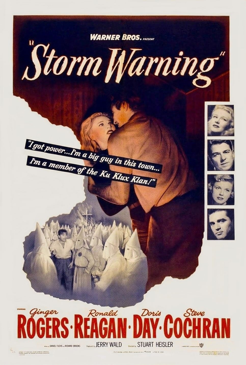 Doris Day, Ronald Reagan, Ginger Rogers, and Steve Cochran in Storm Warning (1950)