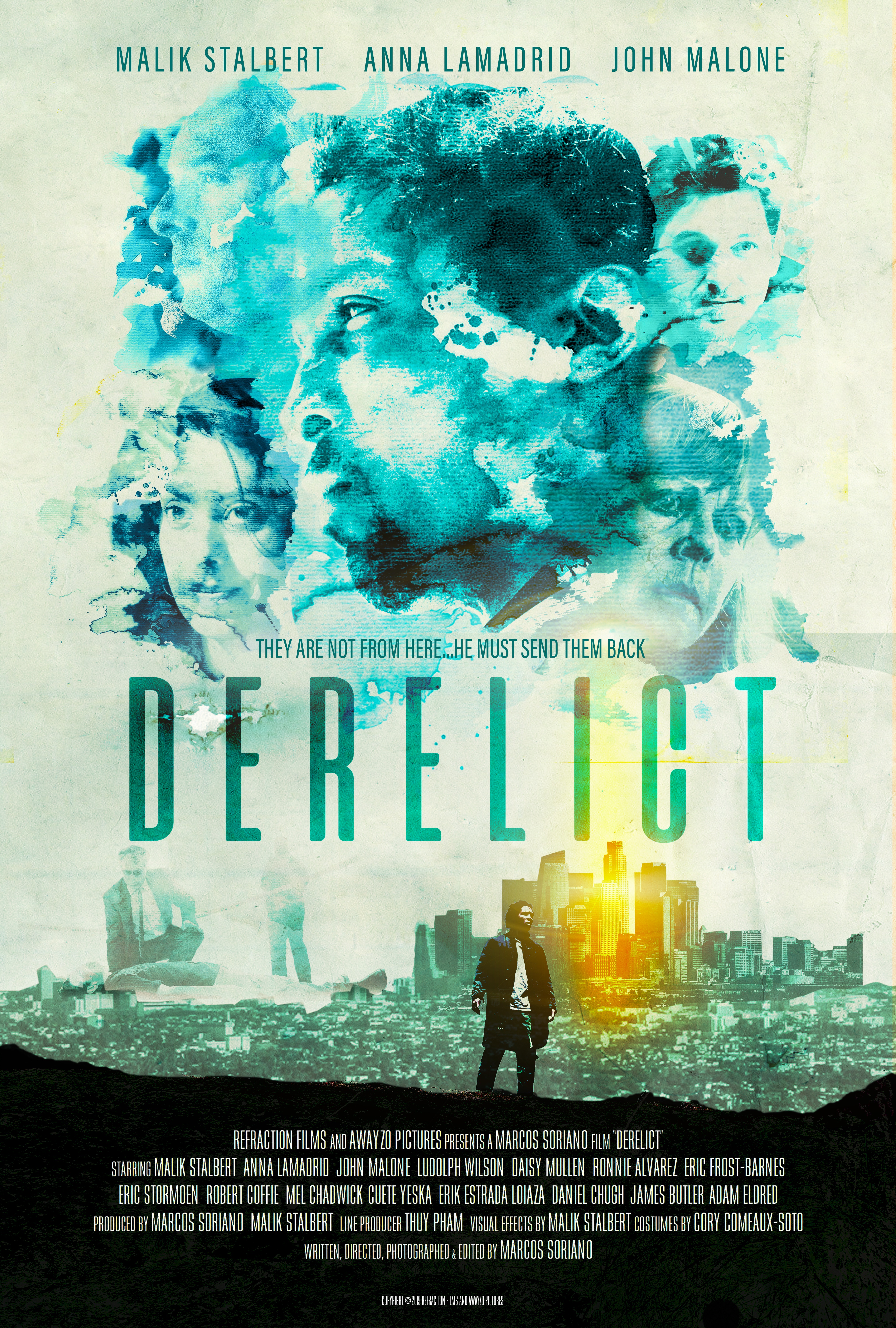 John Malone, Mel Chadwick, Daisy Mullen, Anna Lamadrid, Robert Coffie, Eric Frost-Barnes, and Malik Stalbert in Derelict (2019)