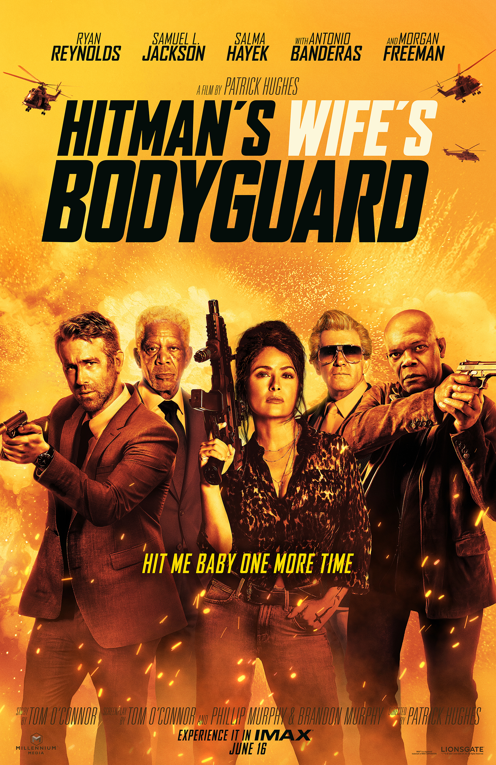 Antonio Banderas, Morgan Freeman, Salma Hayek, Samuel L. Jackson, and Ryan Reynolds in Hitman's Wife's Bodyguard (2021)