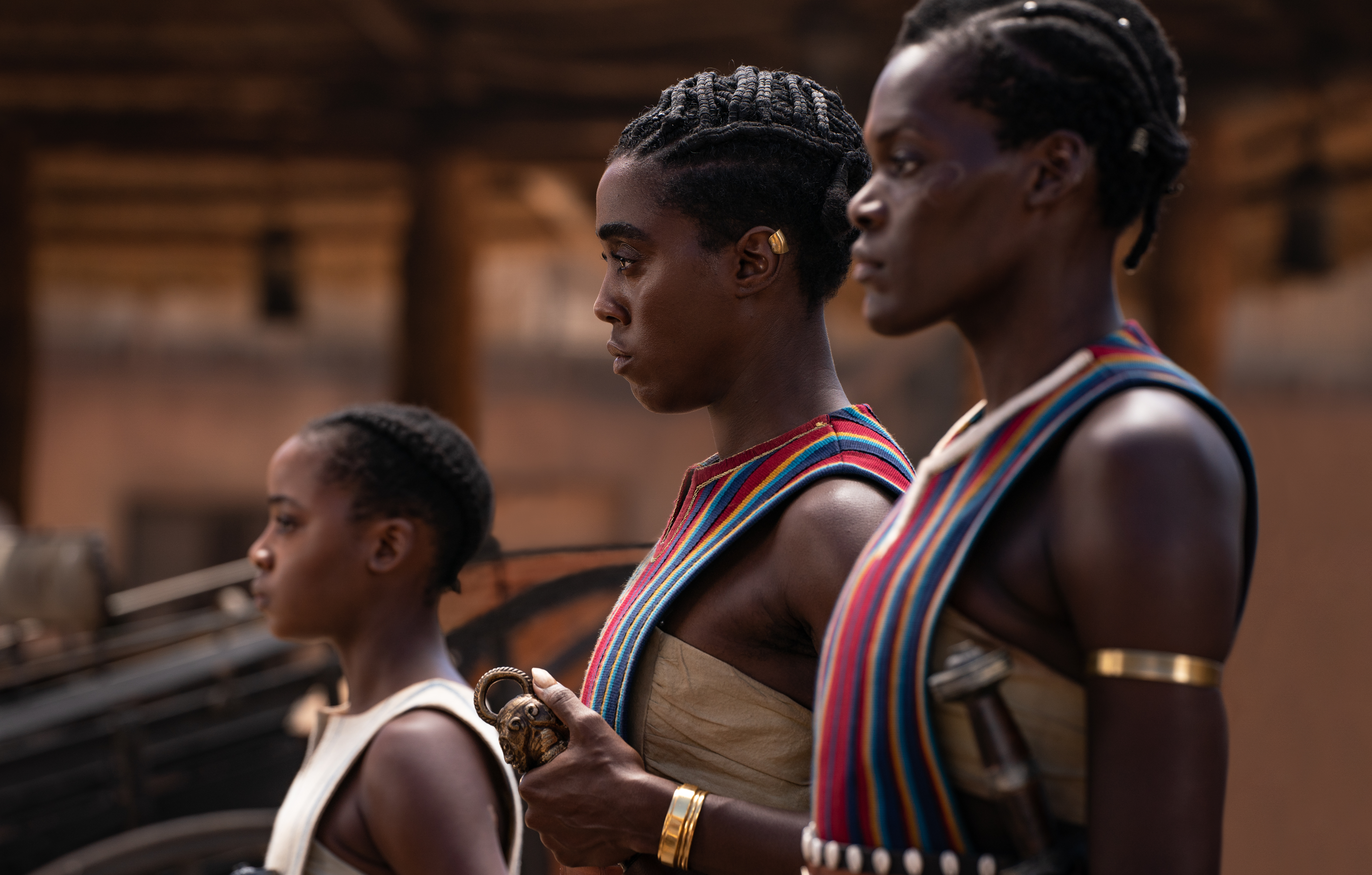 Lashana Lynch, Sheila Atim, and Thuso Mbedu in The Woman King (2022)