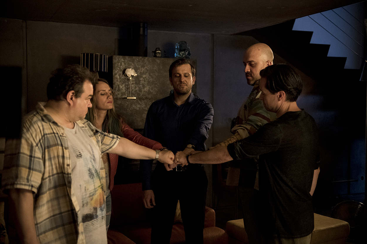 Ferenc Elek, Simon Szabó, Béla Mészáros, Ákos Inotay, and Andrea Petrik in Budapest Heist (2020)