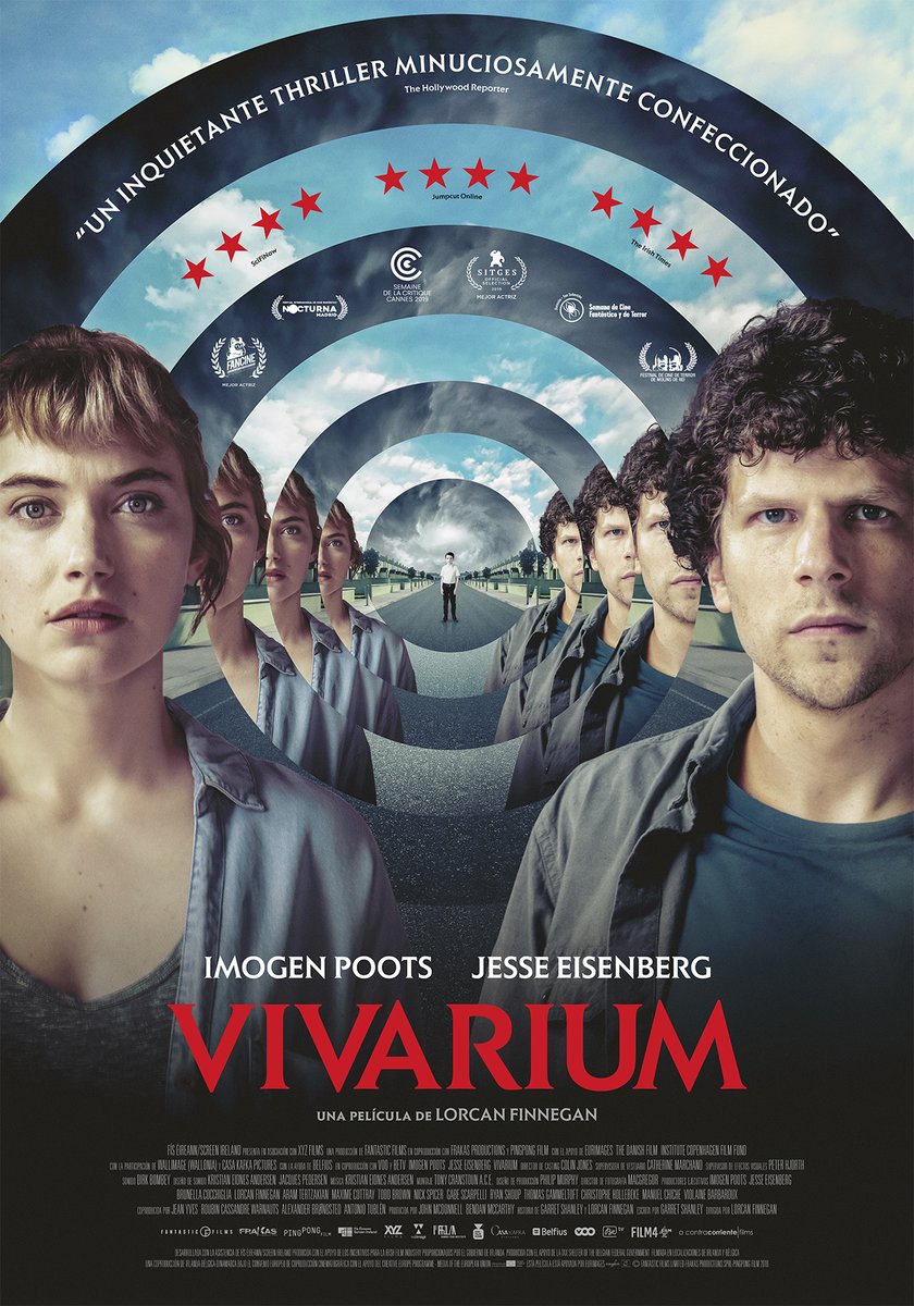 Jesse Eisenberg, Imogen Poots, and Senan Jennings in Vivarium (2019)