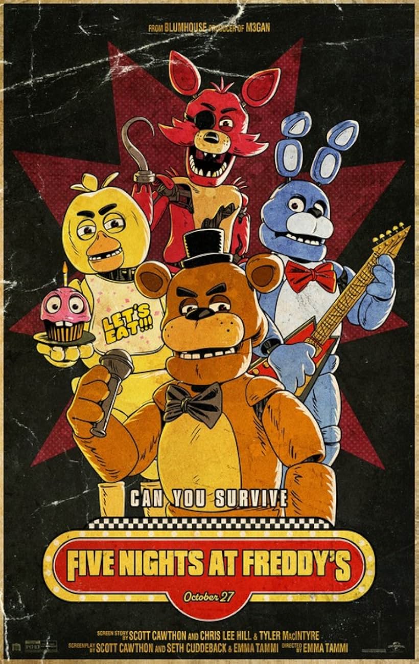 Kevin Foster, Jess Weiss, Artie Esposito, Amanda Maddock, Jade Kindar-Martin, Russ Walko, Brett O'Quinn, Sarah Sarang Oh, and Kellen Goff in Five Nights at Freddy's (2023)