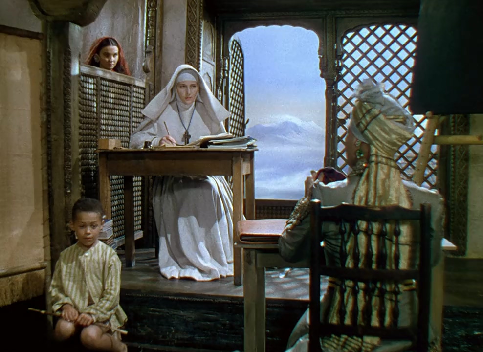 Jean Simmons, Kathleen Byron, Sabu, and Eddie Whaley Jr. in Black Narcissus (1947)