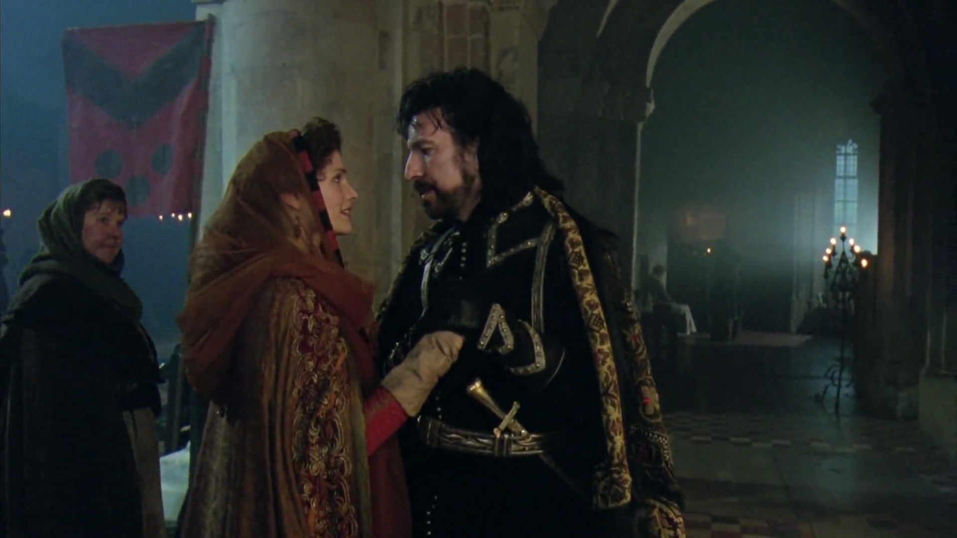 Alan Rickman, Mary Elizabeth Mastrantonio, and Imogen Bain in Robin Hood: Prince of Thieves (1991)