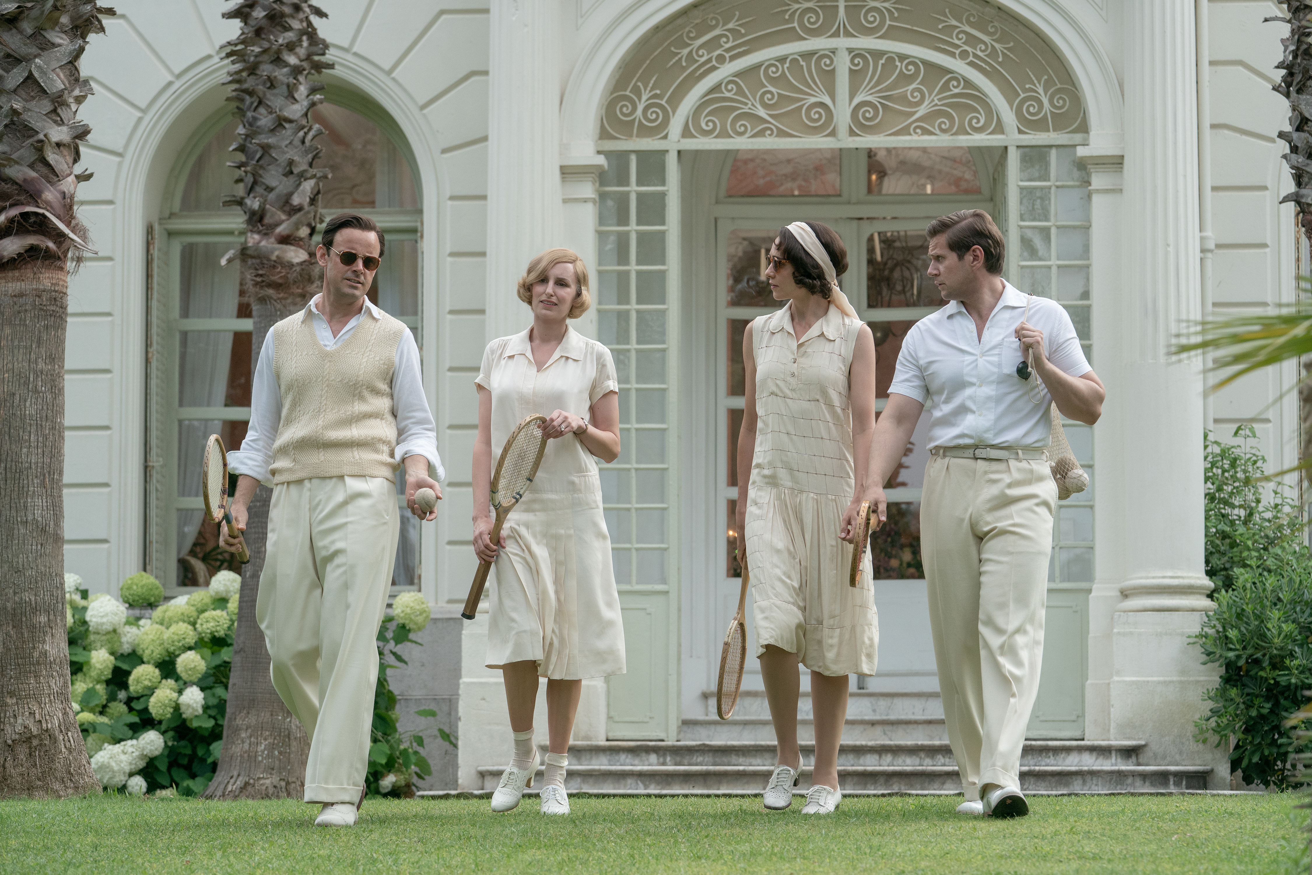 Allen Leech, Harry Hadden-Paton, Tuppence Middleton, and Laura Carmichael in Downton Abbey: A New Era (2022)