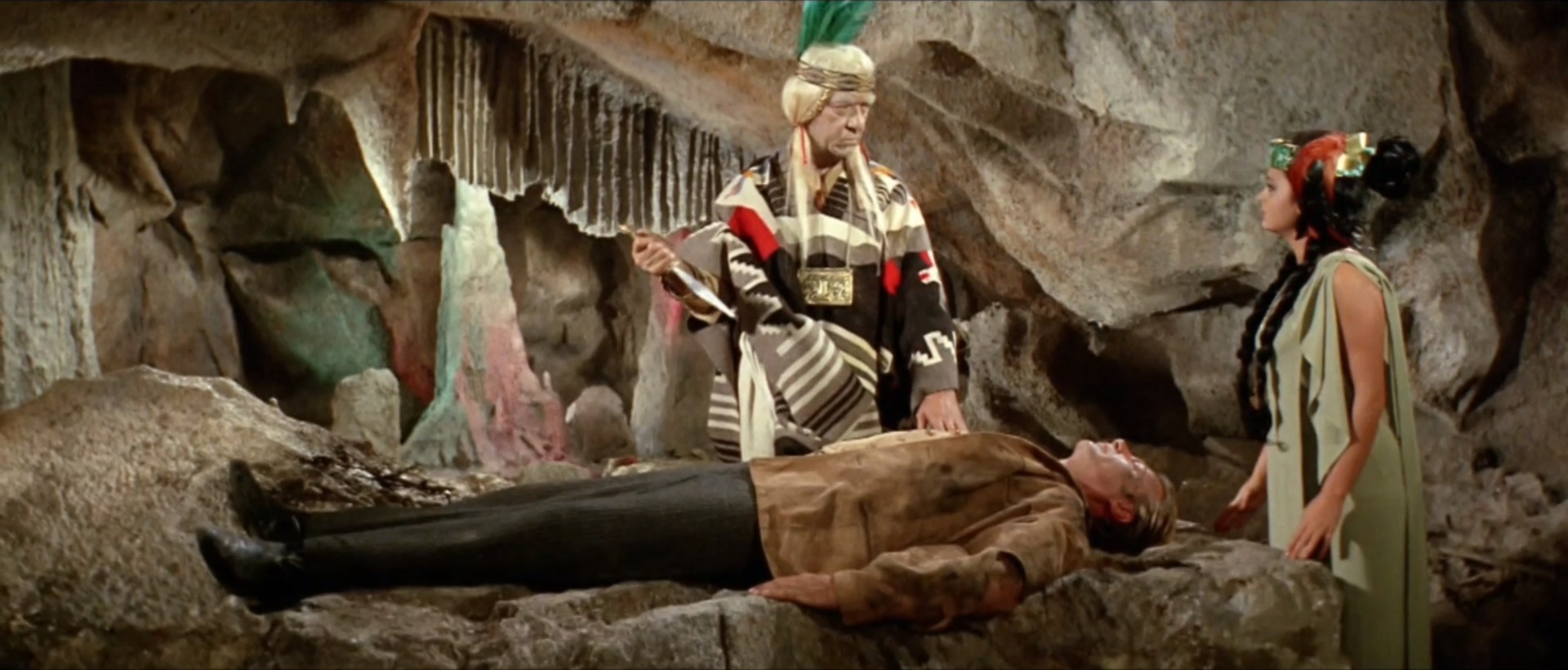 Lex Barker, Mirko Kujacic, and Teresa Lorca in Treasure of the Aztecs (1965)