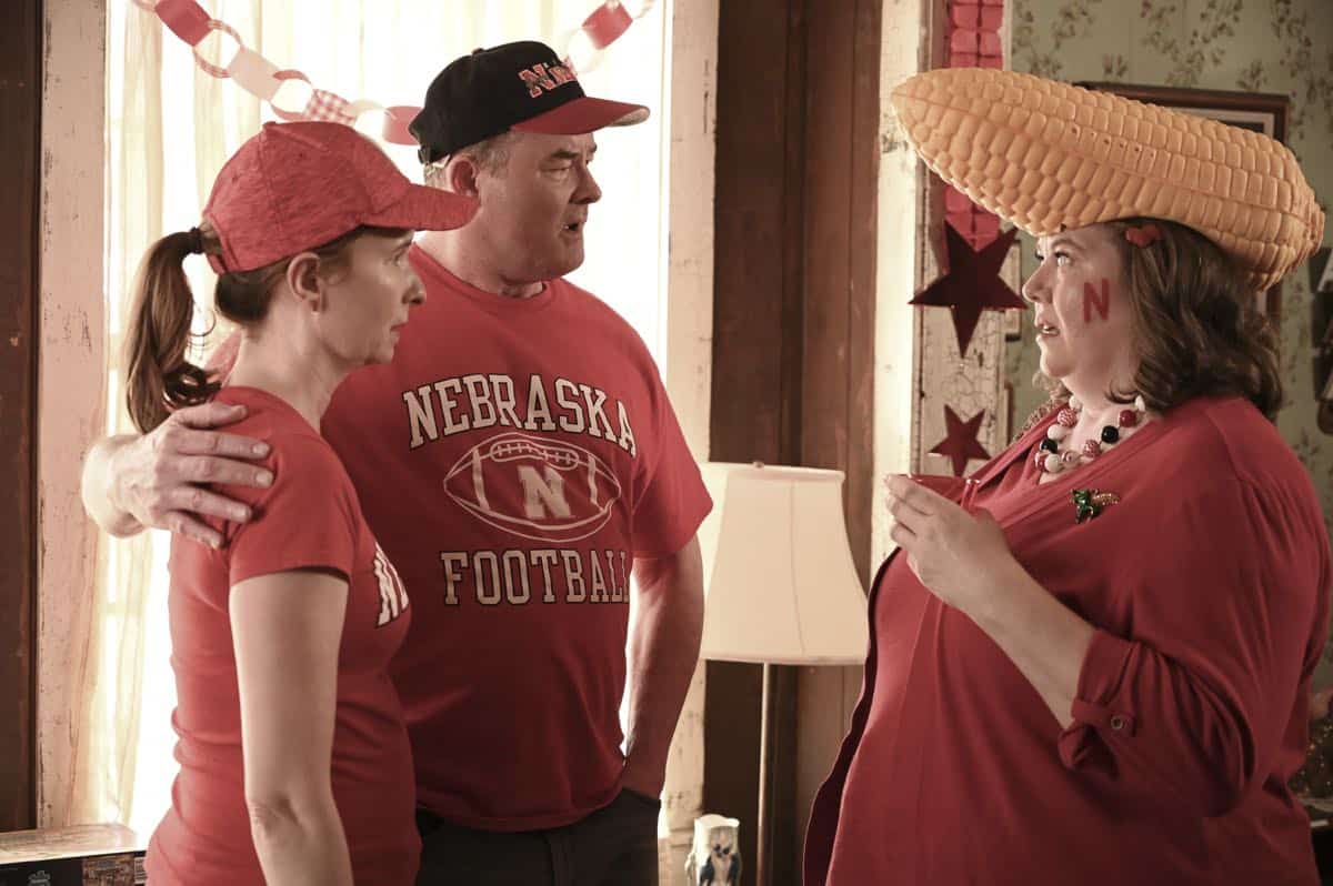 Lisa Linke as Clara (right) opposite Lennon Parham and David Koechner as Kay and Beau in Bless This Mess