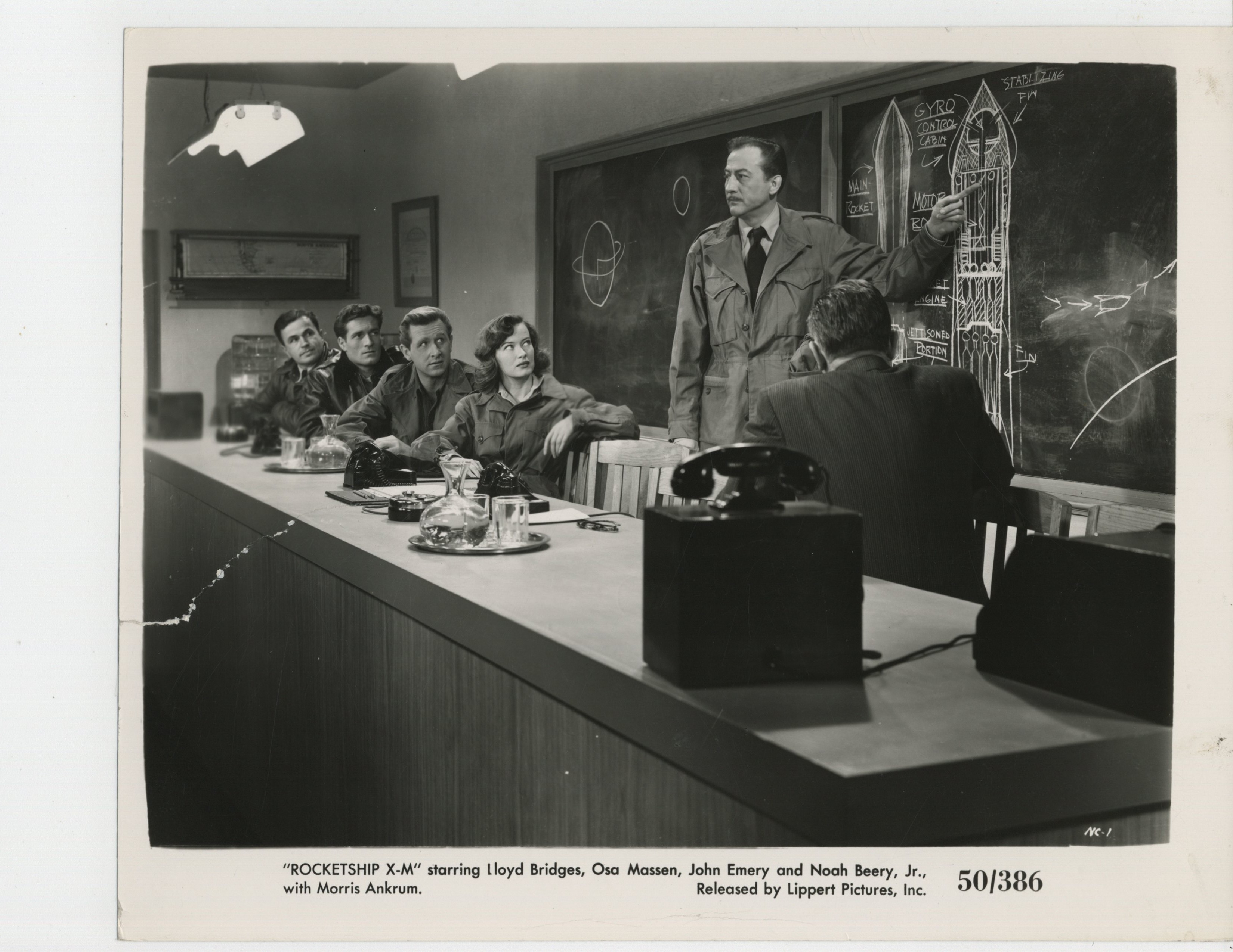 Noah Beery Jr., Lloyd Bridges, Morris Ankrum, John Emery, Osa Massen, and Hugh O'Brian in Rocketship X-M (1950)