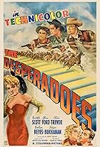 Randolph Scott, Glenn Ford, Evelyn Keyes, Claire Trevor, and Guinn 'Big Boy' Williams in The Desperadoes (1943)