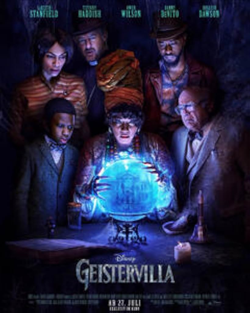 Danny DeVito, Owen Wilson, Rosario Dawson, Chase Dillon, Tiffany Haddish, and LaKeith Stanfield in Haunted Mansion (2023)