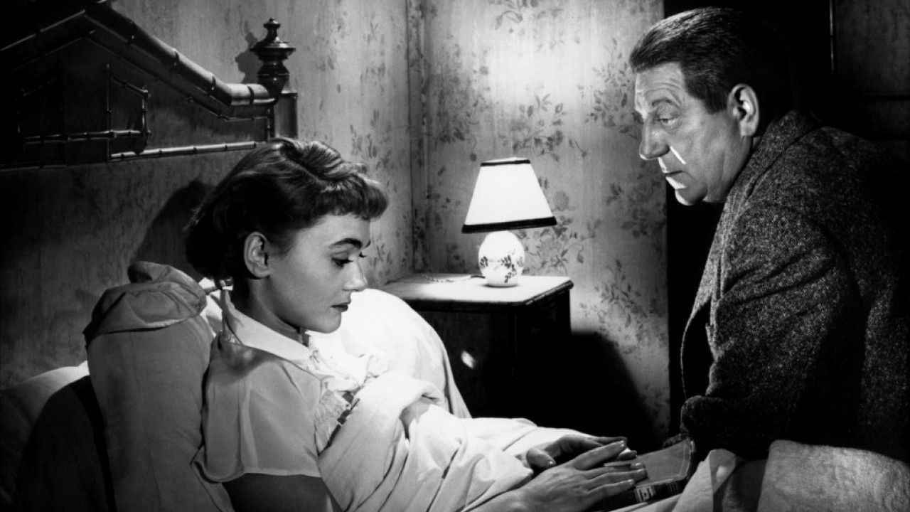 Danièle Delorme and Jean Gabin in Deadlier Than the Male (1956)