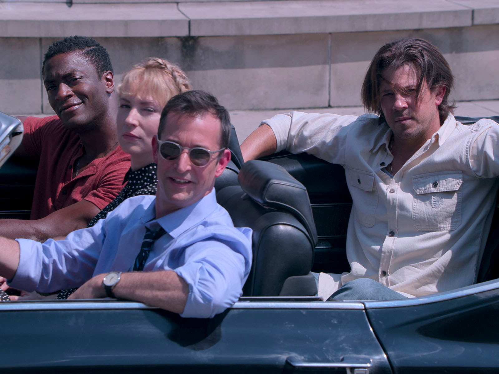 Noah Wyle, Aldis Hodge, Christian Kane, and Beth Riesgraf in Leverage: Redemption (2021)