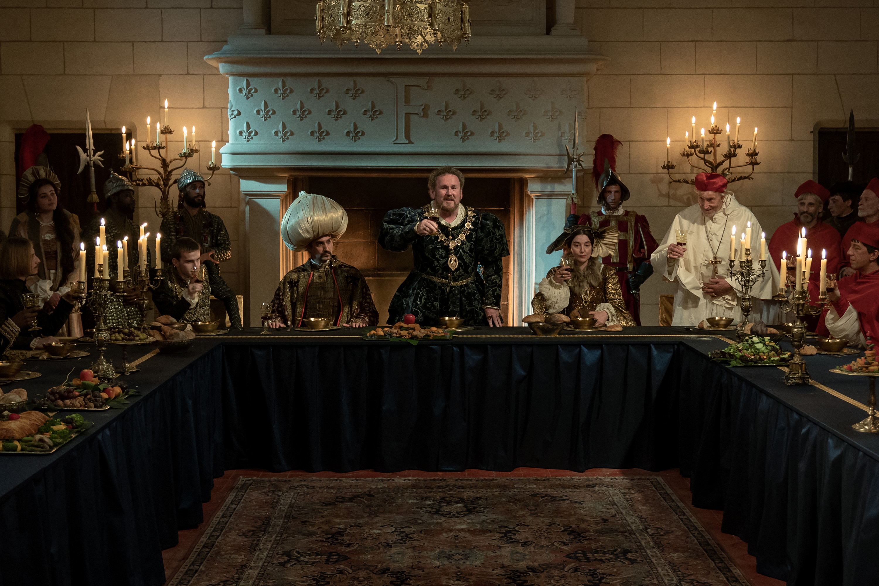 Colm Meaney, Charles Dance, Memet Ali Alabora, Louis Landau, Rebecca Gethings, Pietro Botte, and Queen Eleanor in The Serpent Queen (2022)