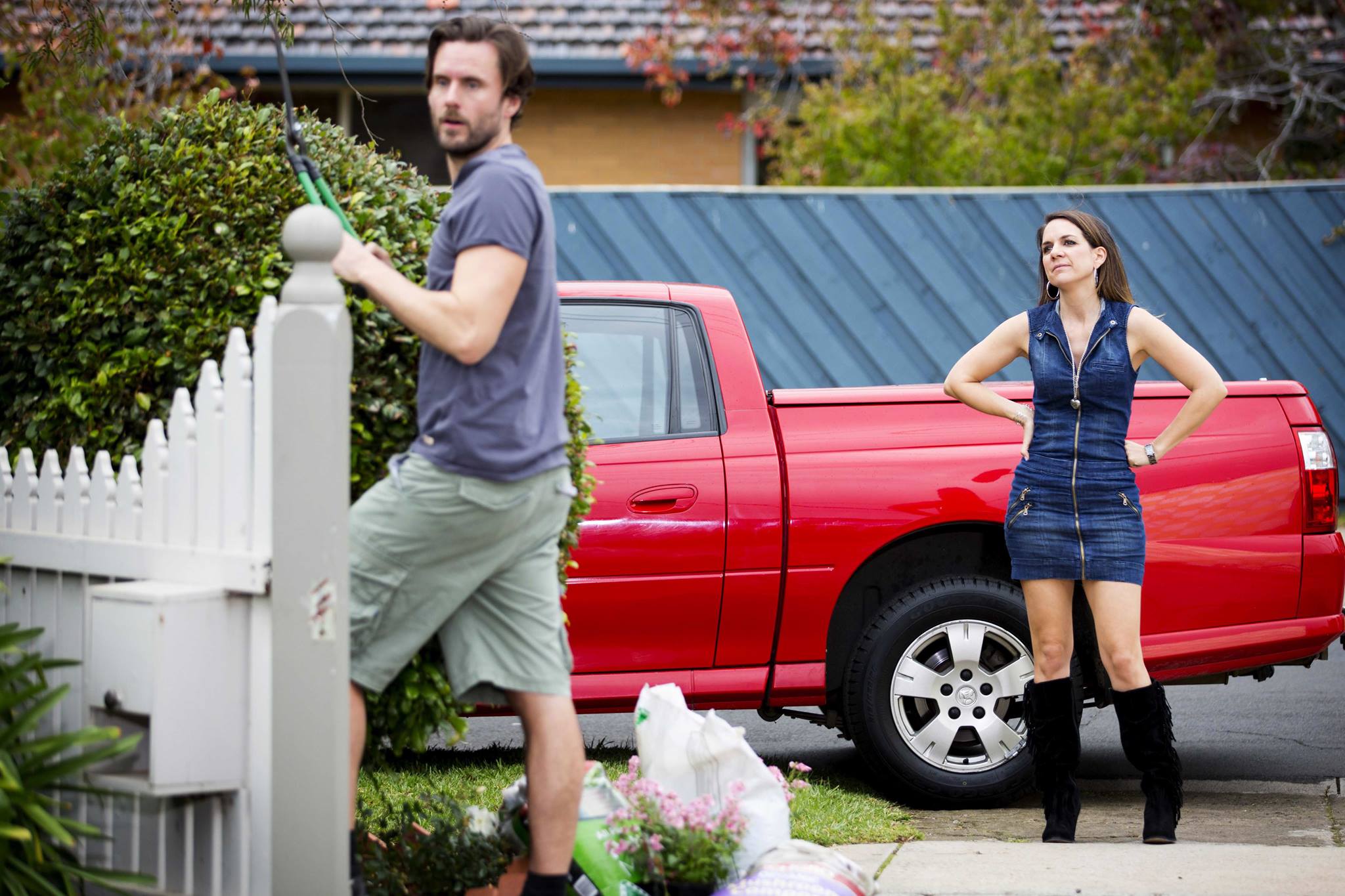 Michala Banas and Dave Thornton in Upper Middle Bogan (2013)