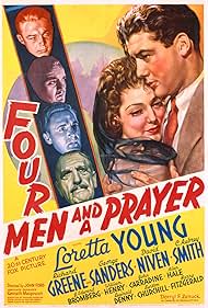 David Niven, George Sanders, Richard Greene, William Henry, C. Aubrey Smith, and Loretta Young in Four Men and a Prayer (1938)