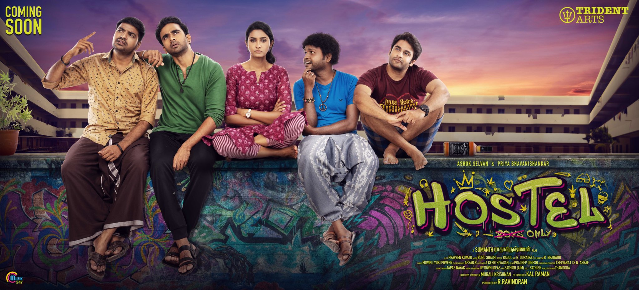 Sathish, Ashok Selvan, and Priya Bhavani Shankar in Hostel (2022)