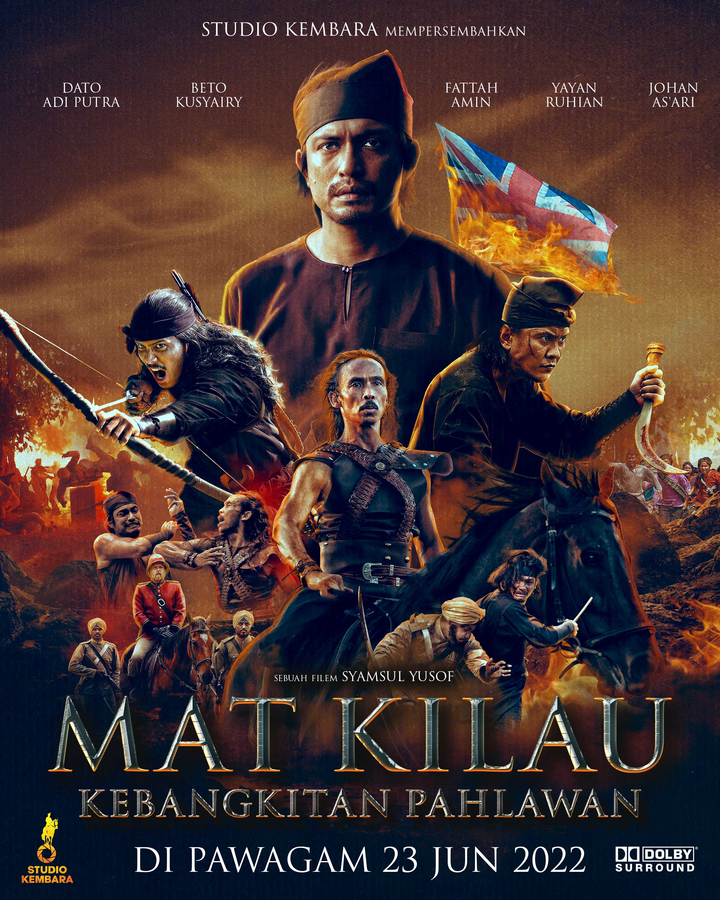 Adi Putra, Yayan Ruhian, Beto Kusyairy, Johan Asari, Geoff Andre Feyaerts, and Fattah Amin in Mat Kilau (2022)