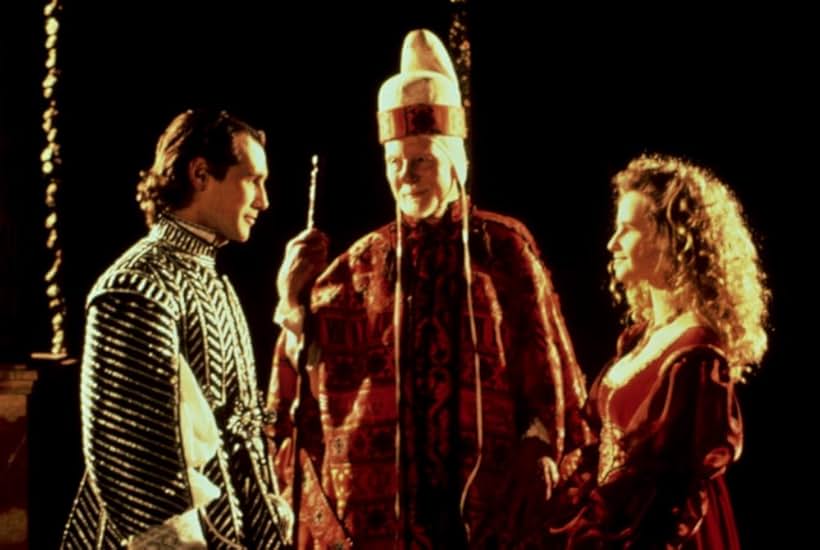 John Gielgud, Isabelle Pasco, and Mark Rylance in Prospero's Books (1991)