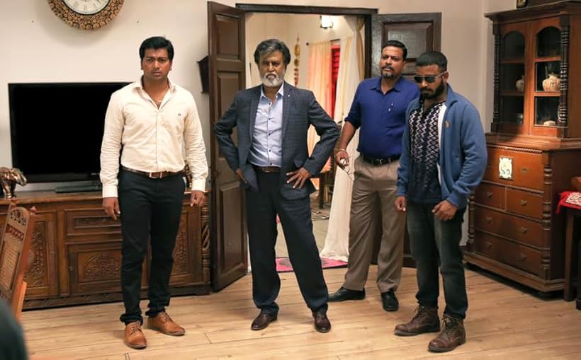 Rajinikanth, John Vijay, Kalaiyarasan, and Dinesh in Kabali (2016)