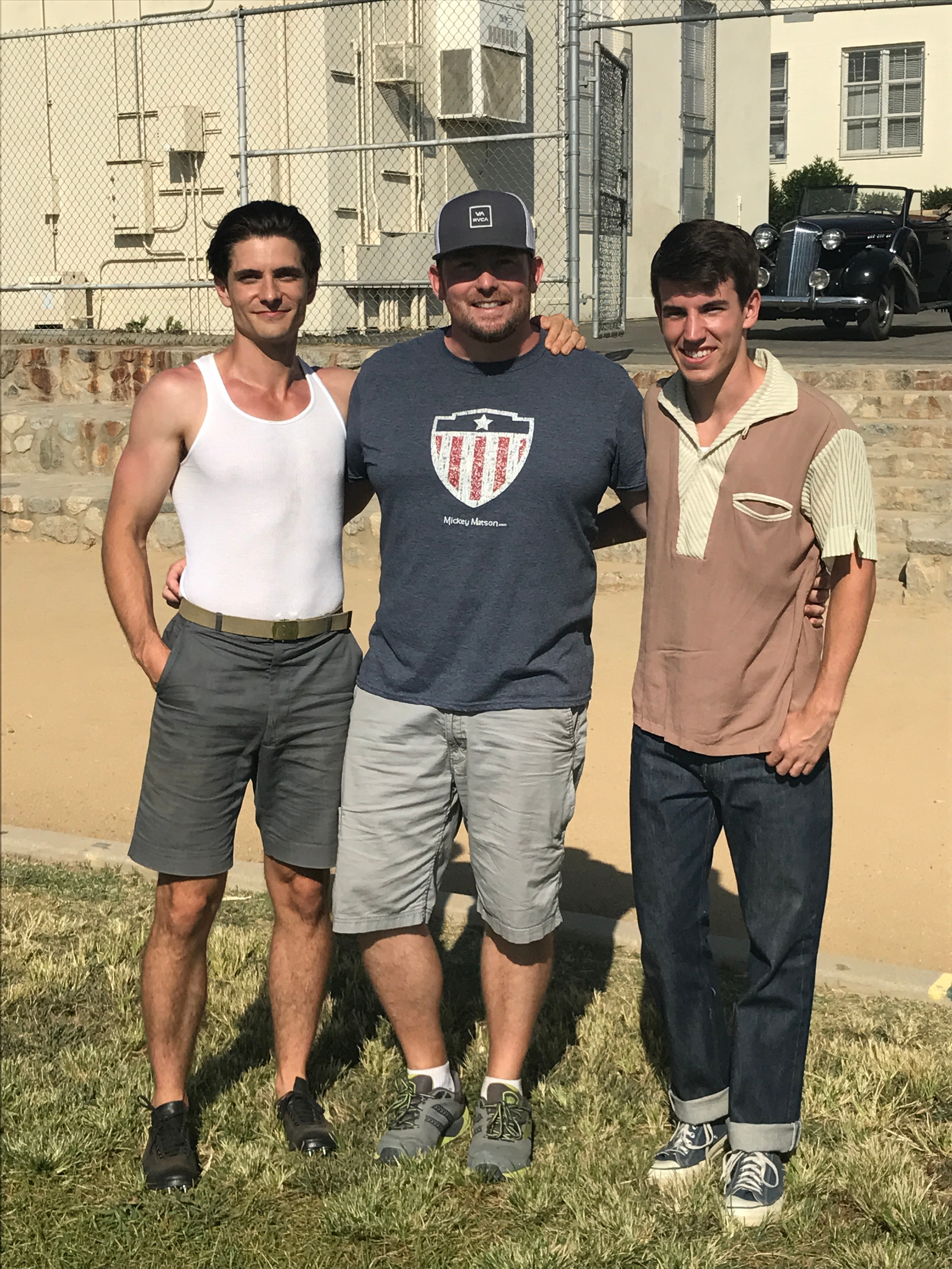 Sam Hunt, Harold Cronk and Derek Brandon on set of Unbroken: Path to Redemption