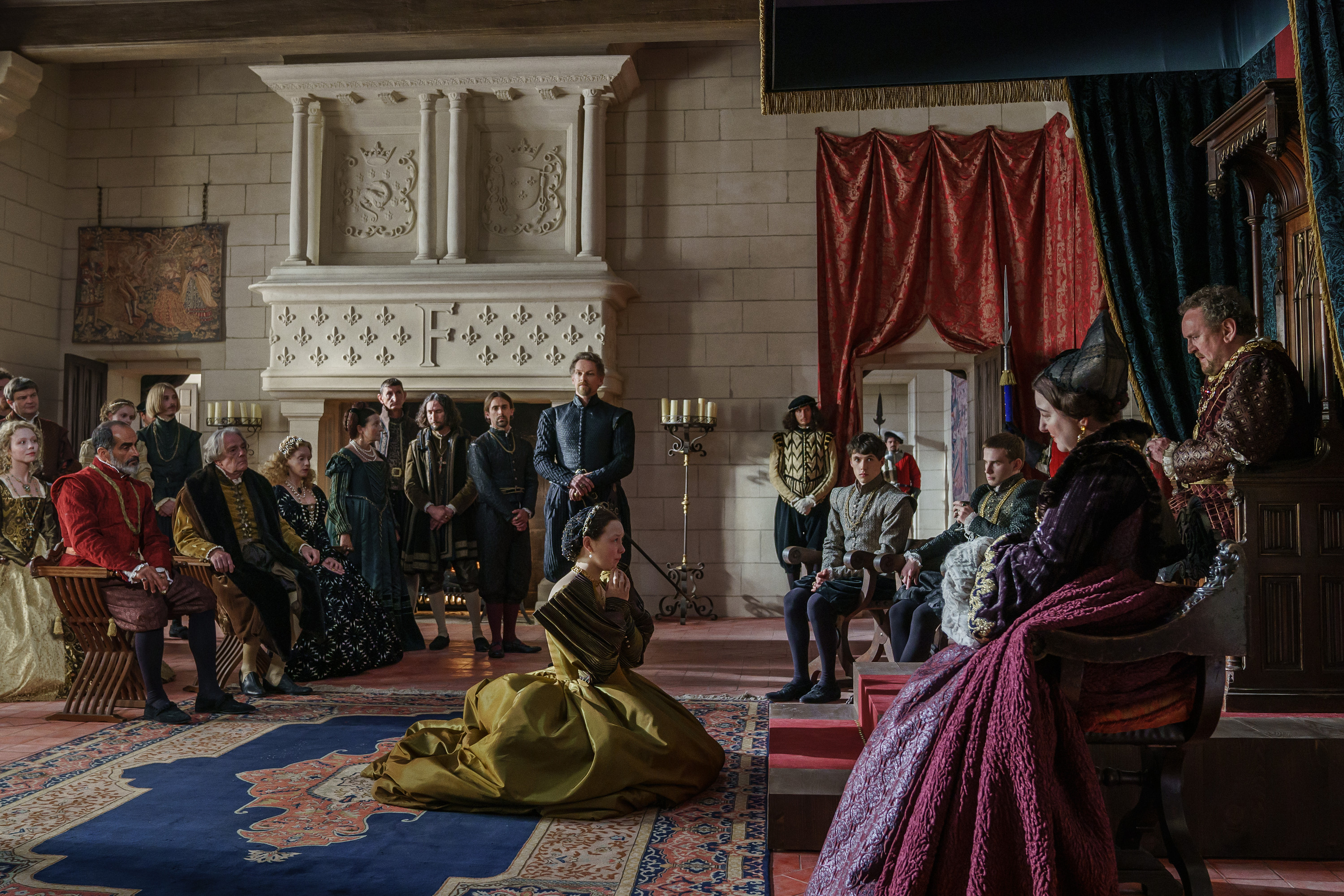 Colm Meaney, Barry Atsma, Paul Chahidi, Ludivine Sagnier, Alex Heath, Louis Landau, Rebecca Gethings, Naomi Battrick, Liv Hill, and Charles De Bourbon in The Serpent Queen (2022)