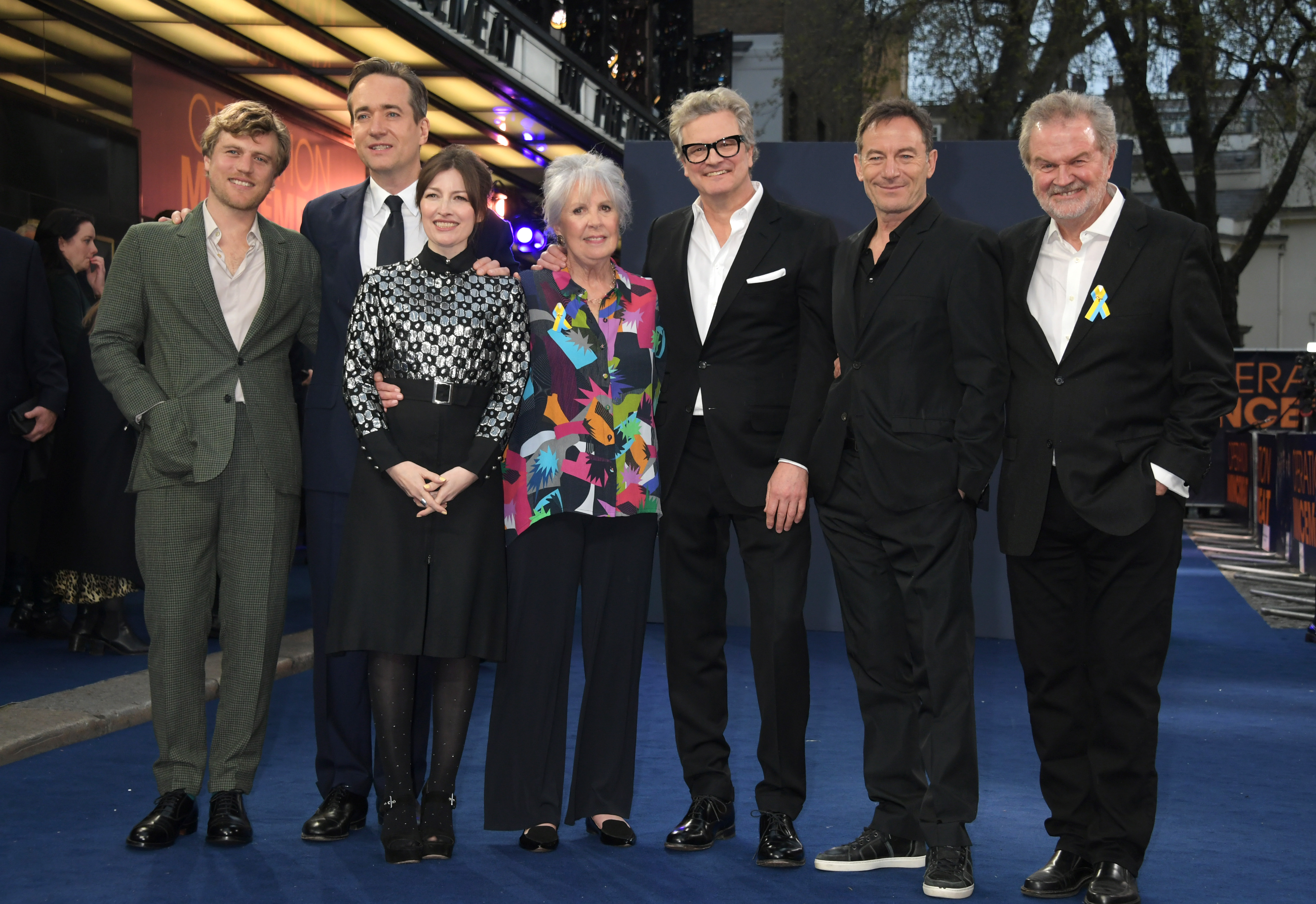 Colin Firth, Jason Isaacs, John Madden, Kelly Macdonald, Matthew Macfadyen, Penelope Wilton, and Johnny Flynn at an event for Operation Mincemeat (2021)