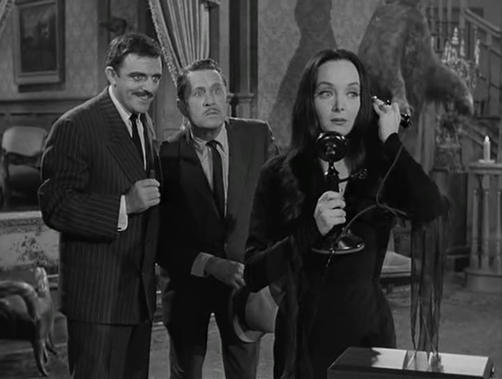 John Astin, Carolyn Jones, and Allyn Joslyn in The Addams Family (1964)