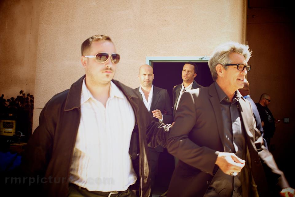 Justin Nesbitt and Eric Roberts , Billy Zane on the set of "Left Behind"