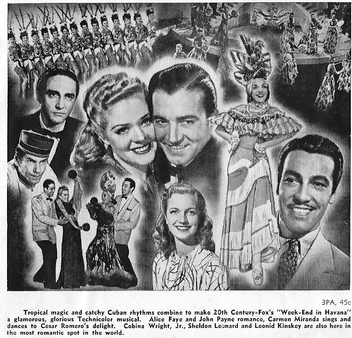 Carmen Miranda, Cesar Romero, Alice Faye, Leonid Kinskey, Sheldon Leonard, John Payne, and Cobina Wright in Week-End in Havana (1941)