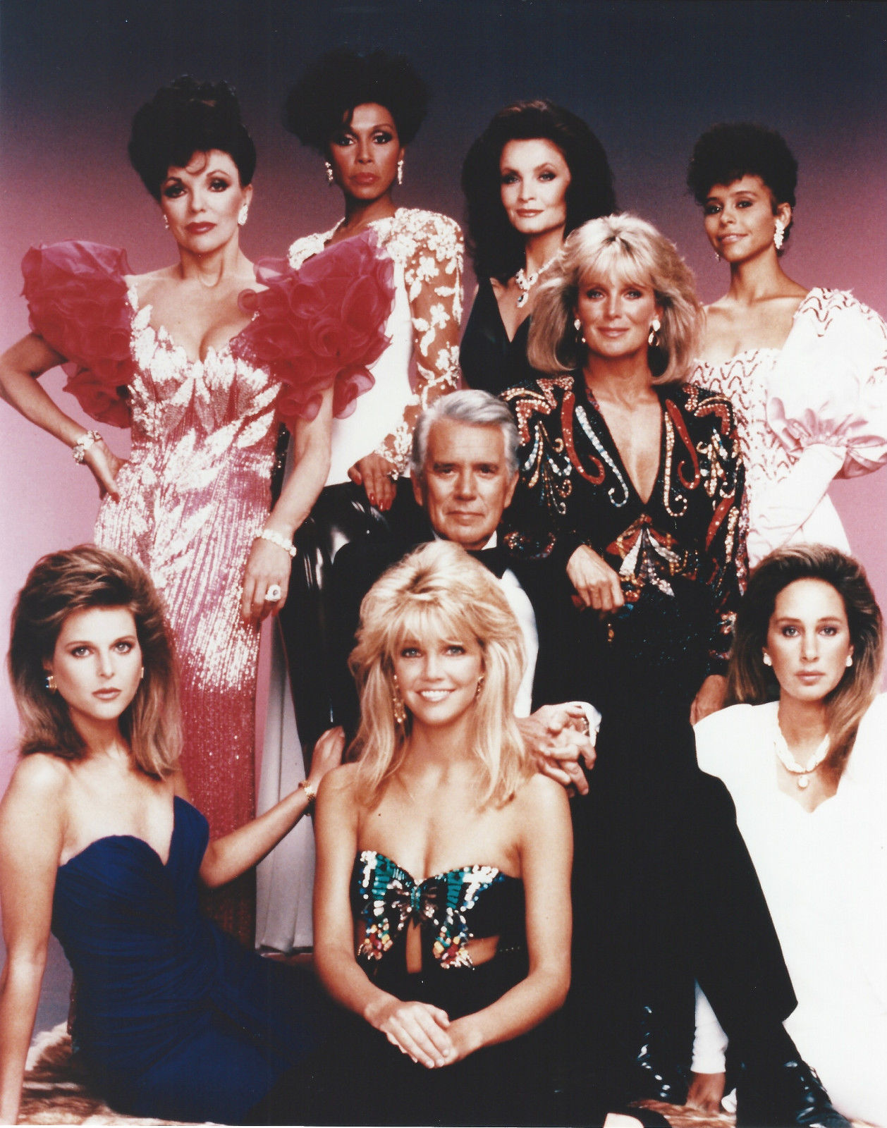 Heather Locklear, Pamela Bellwood, Joan Collins, John Forsythe, Linda Evans, Troy Byer, Catherine Oxenberg, Diahann Carroll, and Kate O'Mara in Dynasty (1981)