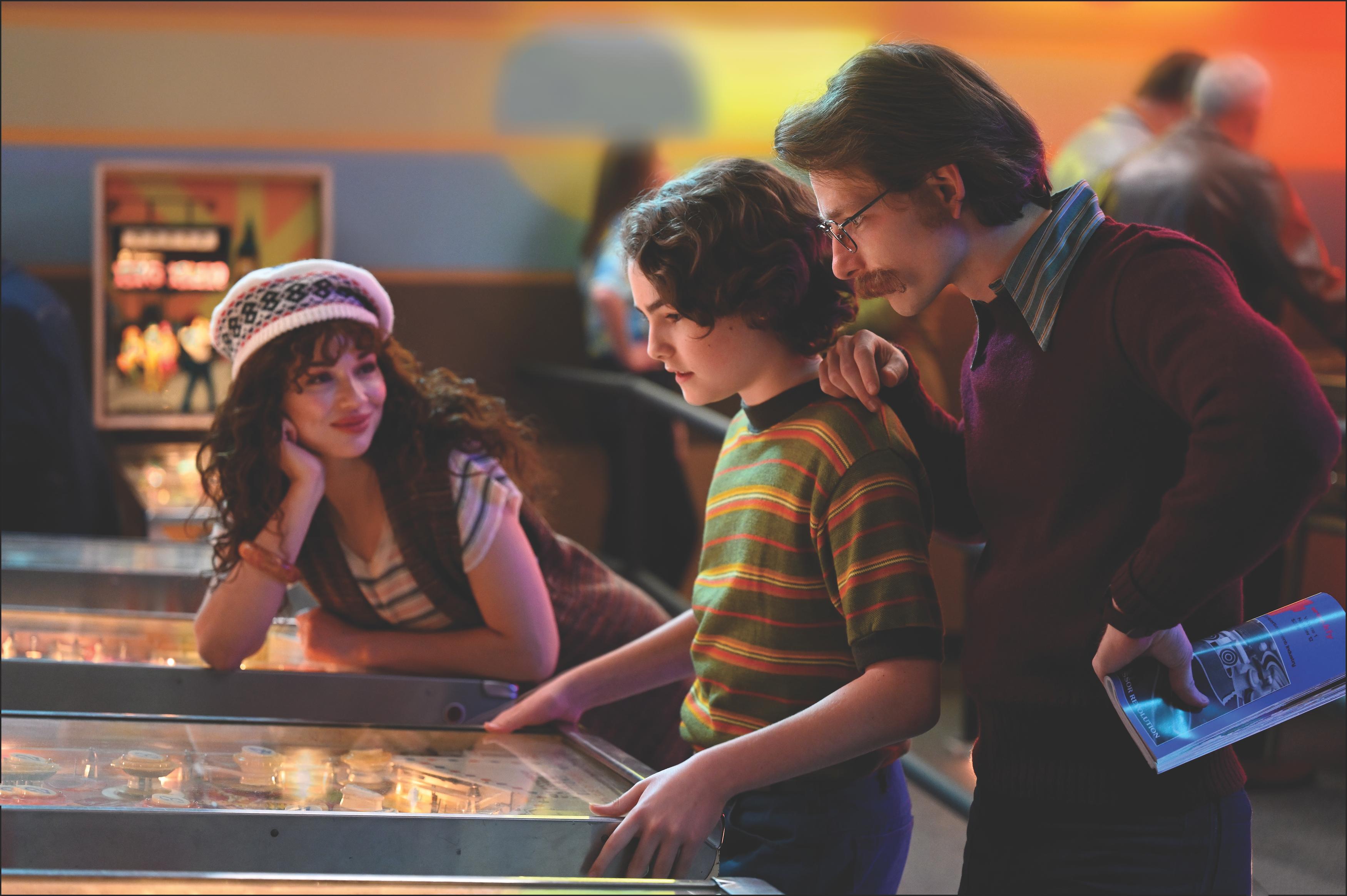 Crystal Reed, Mike Faist, and Christopher Convery in Pinball: The Man Who Saved the Game (2022)