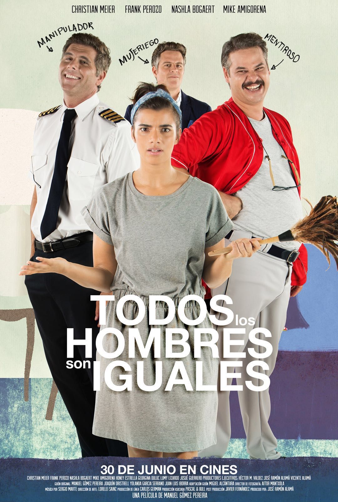 Christian Meier, Frank Perozo, Mike Amigorena, and Nashla Bogaert in Todos los hombres son iguales (2016)